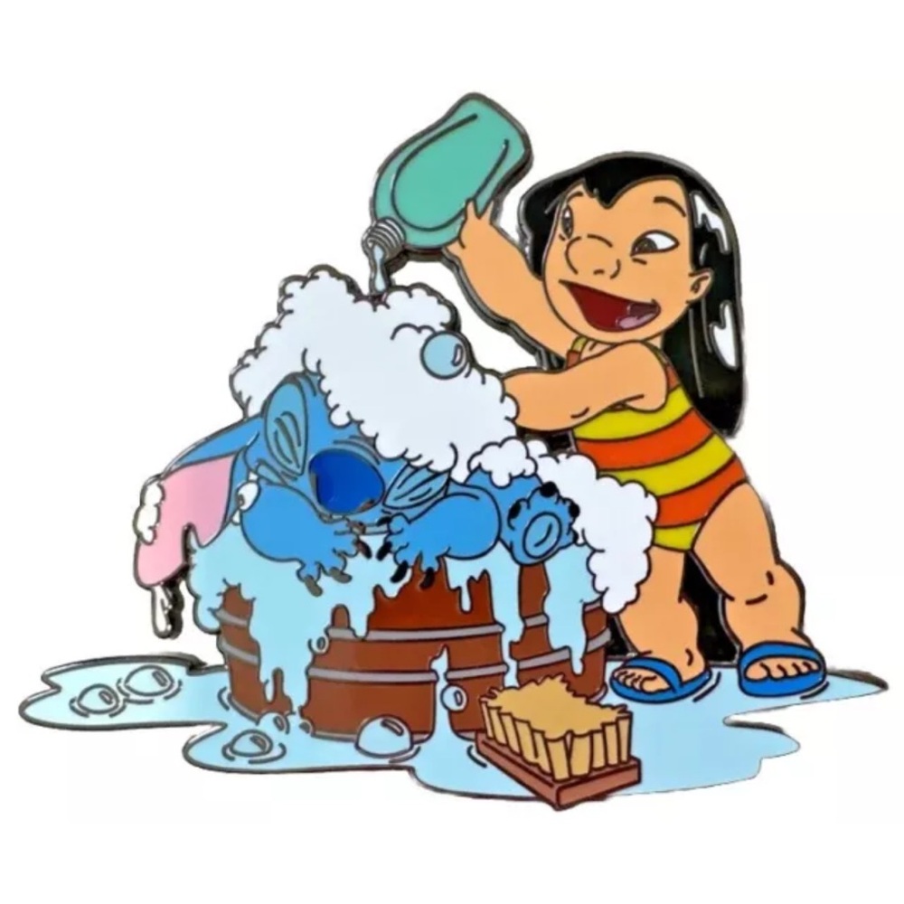 Disney Fantasy Pin Lilo Giving Stitch a Bath Tub Funny 3 Inch Large Jumbo New